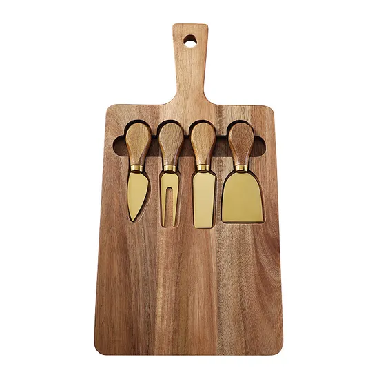 Tabla de cortar de madera de Acacia personalizada, tabla de queso y juego de cuchillos para cocina