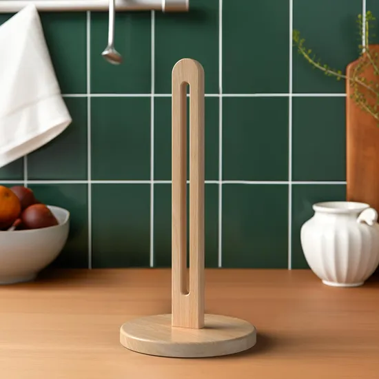 Soporte dispensador de toallas de papel de madera maciza de haya con base antideslizante