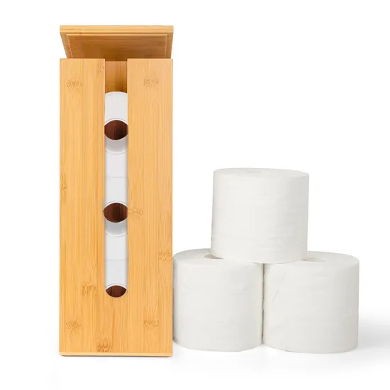 Portarrollos de papel higiénico de bambú - Se adapta a 3 mega accesorios - Natural, 5,9 x 5,9 x 16,1 pulgadas