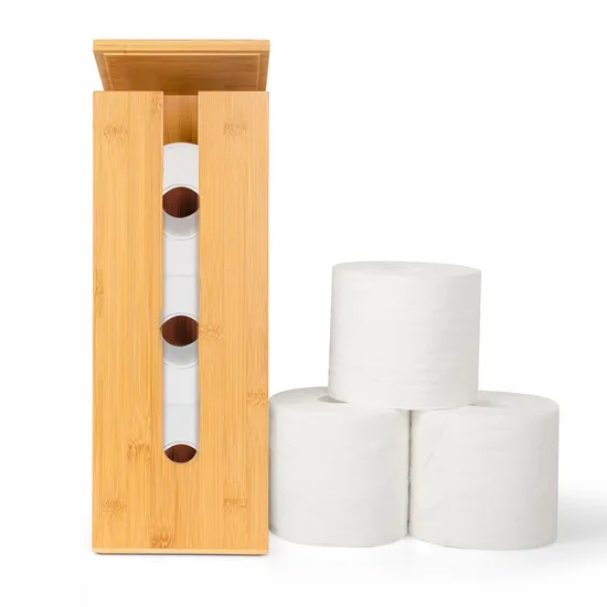 Portarrollos de papel higiénico de bambú - Se adapta a 3 mega accesorios - Natural, 5,9 x 5,9 x 16,1 pulgadas