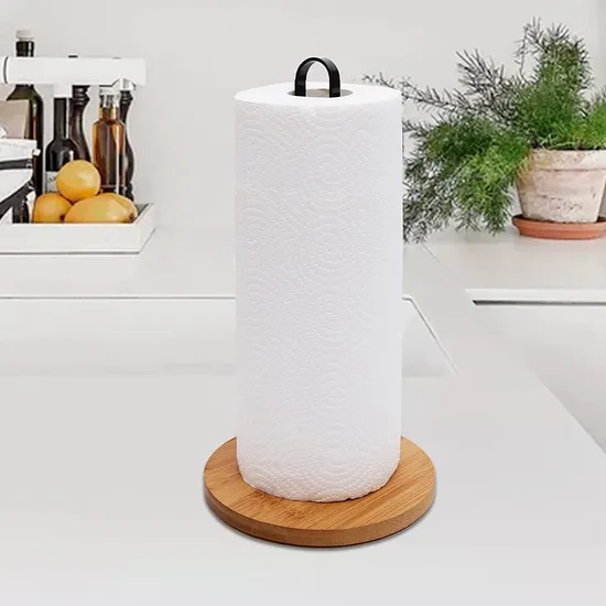 Soporte para toallas de papel de madera de bambú independiente, soporte para toallas de cocina, encimera