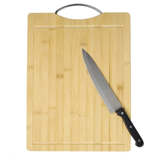 Tabla de cortar de bambú premium con mango de acero inoxidable duradero