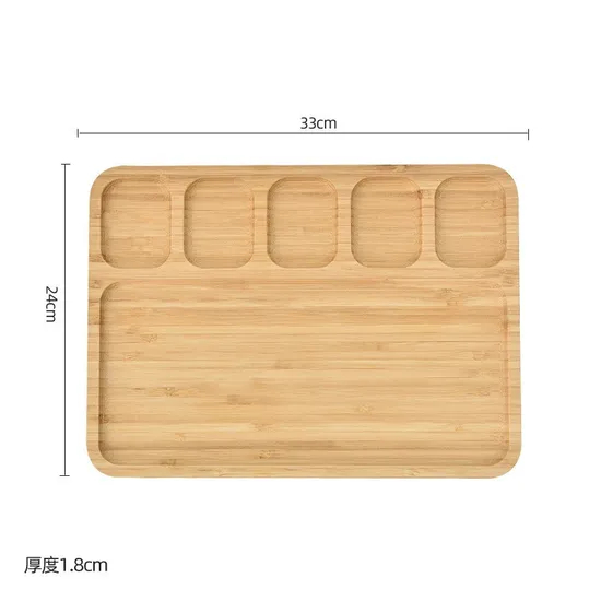 6 platos de comedor rectangulares divididos de bambú para niños
