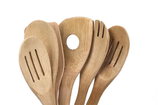Juego de utensilios de cocina de madera Eco Bamboo con soporte redondo