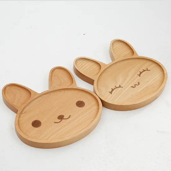 Plato de aperitivo de madera de haya con forma de conejo Natural para niños