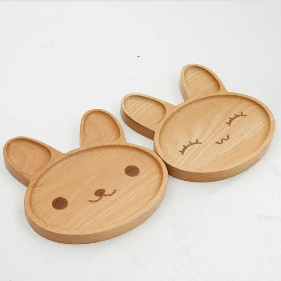 Plato de aperitivo de madera de haya con forma de conejo Natural para niños