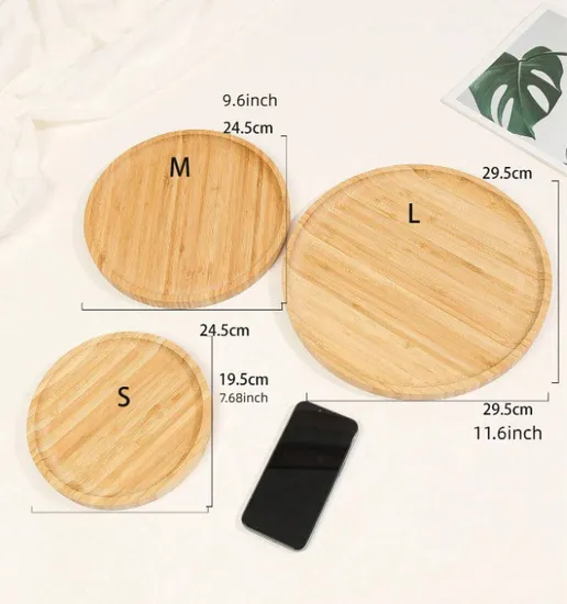 Bandeja redonda de bambú para servir, juego de 3 platos de bambú para mesa de centro y embutidos