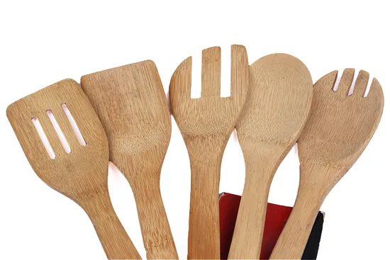 Juego de herramientas de cocina de bambú de color de lectura personalizado de 5 para cocina