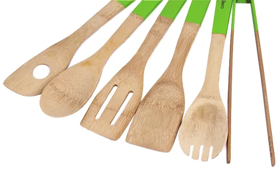 Venta al por mayor de utensilios de cocina de bambú y madera, juego de 6