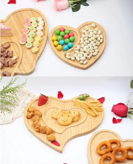 'Amor' Platos de bambú en forma de corazón Bandeja de servicio de bambú para regalo