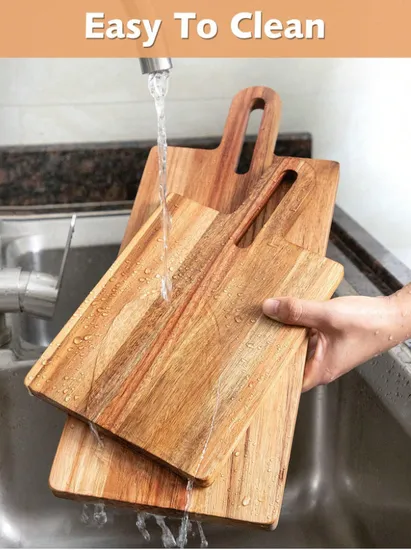 Juego de 2 tablas de cortar de madera al por mayor con mango