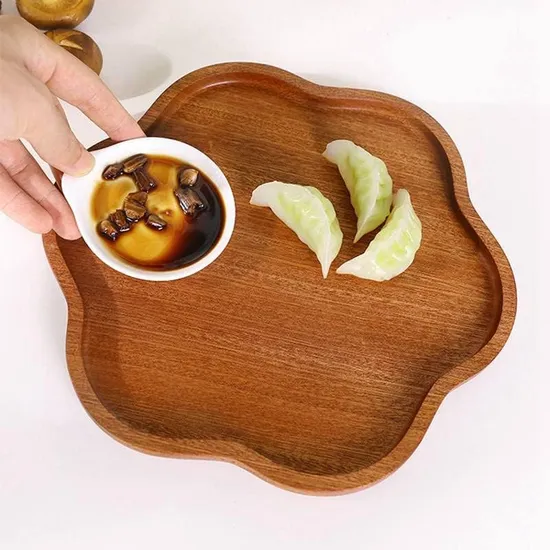 Pétalo de 8 pulgadas - Juego de platos de madera de ébano para cena, fruta, pan y postre