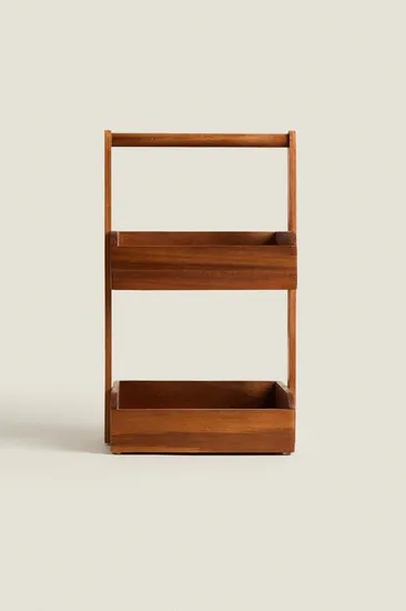 Estante del organizador de la ducha del estante del almacenamiento de madera de Acacia de la situación del piso de 2 niveles con la manija