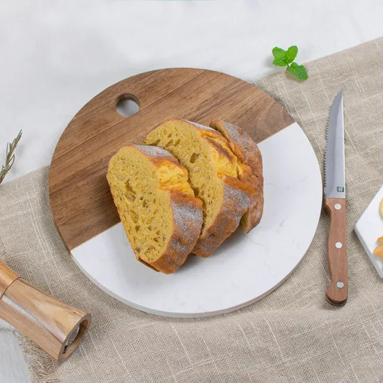 Tabla de cortar para embutidos, tabla de quesos de mármol y madera de Acacia con mango
