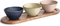 Bandeja de madera de acacia con 3 cuencos de cerámica de diferentes colores para servir Chip y DIP