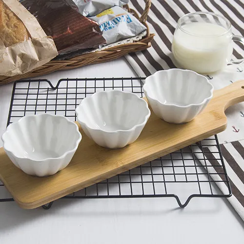 Cuenco DIP con compartimento de cerámica creativo y plato de bambú para servir