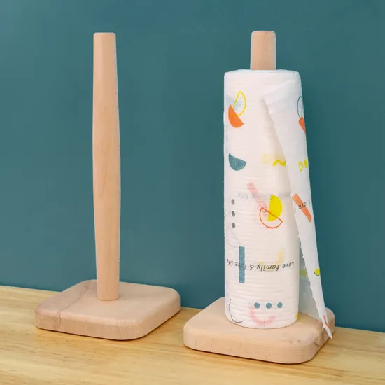 Soporte de papel higiénico de baño con succión de madera de haya con organizador de soporte de papel en rollo