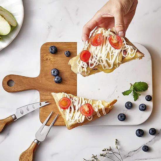 Tabla de cortar de mármol de Acacia con forma de paleta, tabla de queso, tabla de Pizza para uso doméstico
