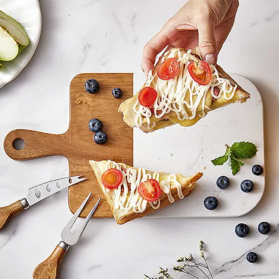Tabla de cortar de mármol de Acacia con forma de paleta, tabla de queso, tabla de Pizza para uso doméstico