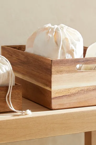 Caja de almacenamiento de madera de acacia, juego de 2 con asa