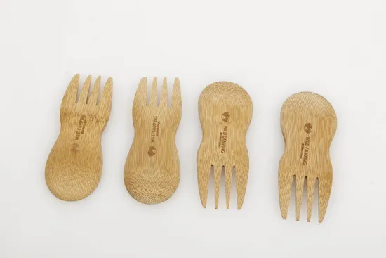 Mini juego de tenedores rechonchos de bambú reutilizables naturales para acampar