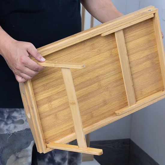 Mesa tipo bandeja para cama de bambú 100% natural con patas plegables