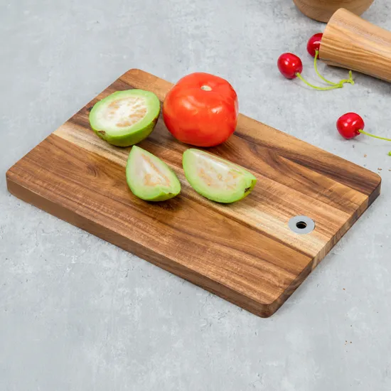 Tabla de cortar rectangular de madera de acacia con juego de cuchillos