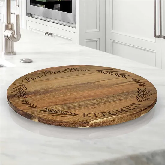 Susan perezosa de madera de acacia grabada personalizada para cocina