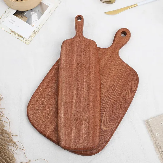 Juego de 3 tablas para servir de madera de ébano con forma de paleta y mango