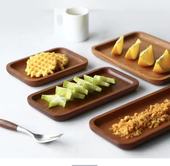 Bandeja rectangular decorativa de madera para servir, plato de té, vajilla para frutas/verduras/pan